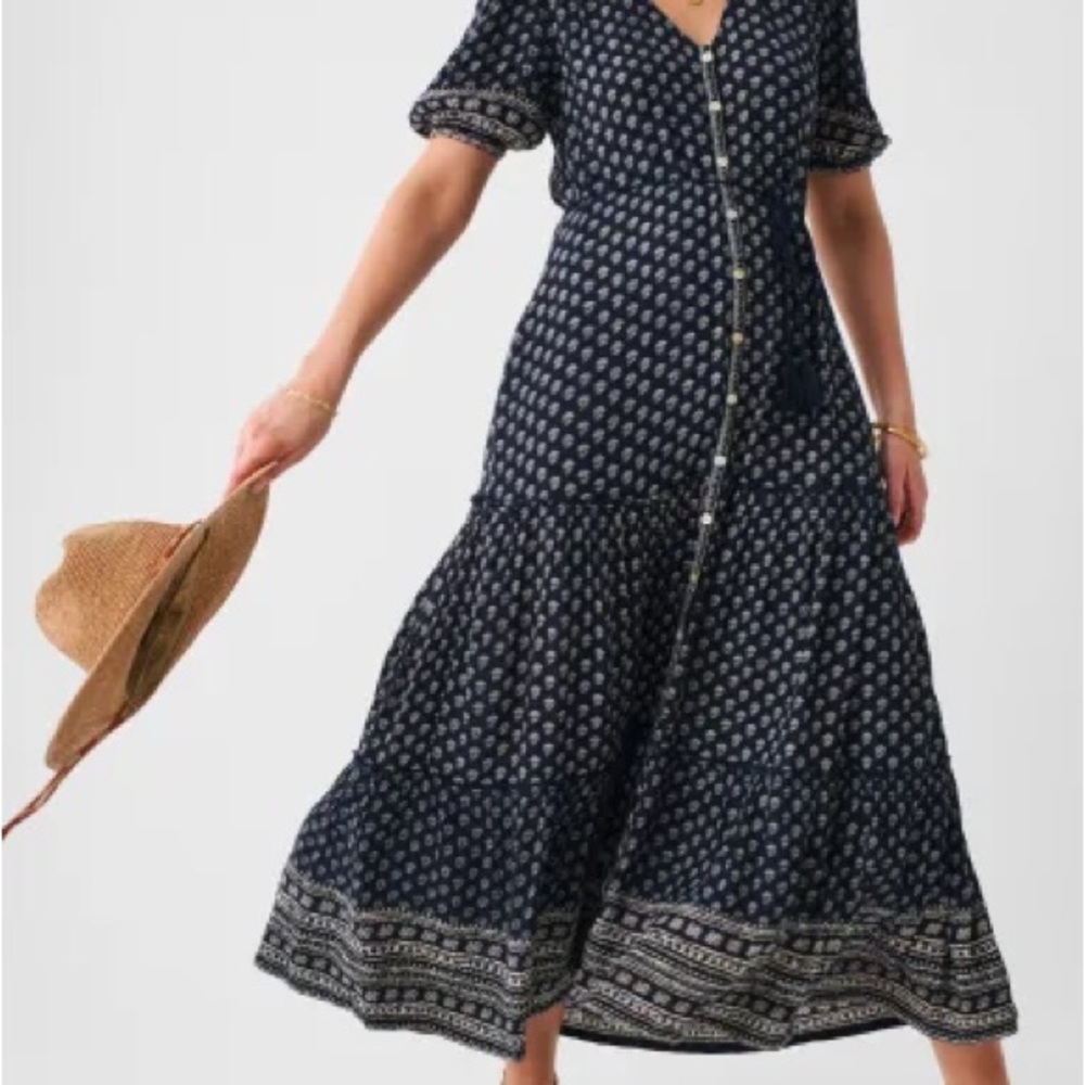 Faherty Orinda Maxi Dress - Navy and White